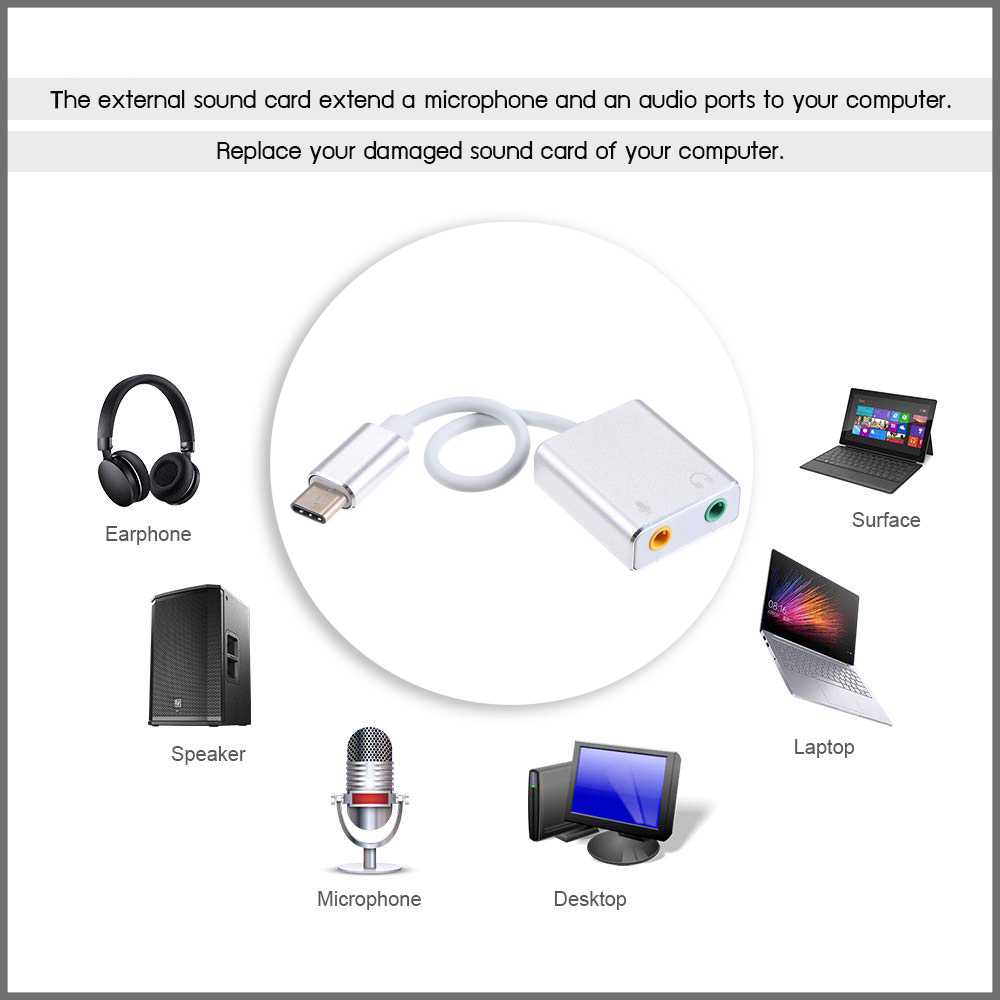 Universal USB Type C To 3.5mm Sound Card USB Audio Jack Headset