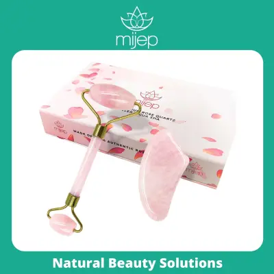 Rose Quartz Face Roller and Gua Sha - 100% Pure Authentic Beauty Tools for facial massage . Traditional Chinese Medicine skincare tools (Jade & derma roller alternative)