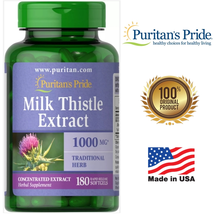 วิตามินบำรุงตับ [180 softgels] Puritan's Pride Milk Thistle 1000 mg ปกป้องเซลล์ตับจากการถูกทำลาย