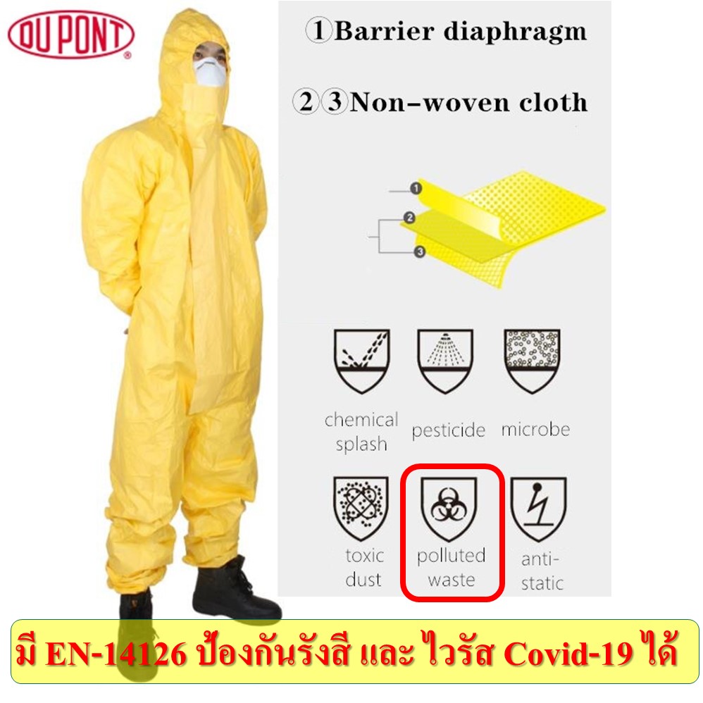 ชุดป้องกันสารเคมี (ใช้ซ้ำได้)ยี่ห้อ DUPONT รุ่น Tychem C ป้องกันมาตราฐาน type 3456 ใส่ป้องกันย่าฆ่าหญ้า ฟ่นยา หว่านปุ๋ย ป้องกันร่างกายจากสารเคมี