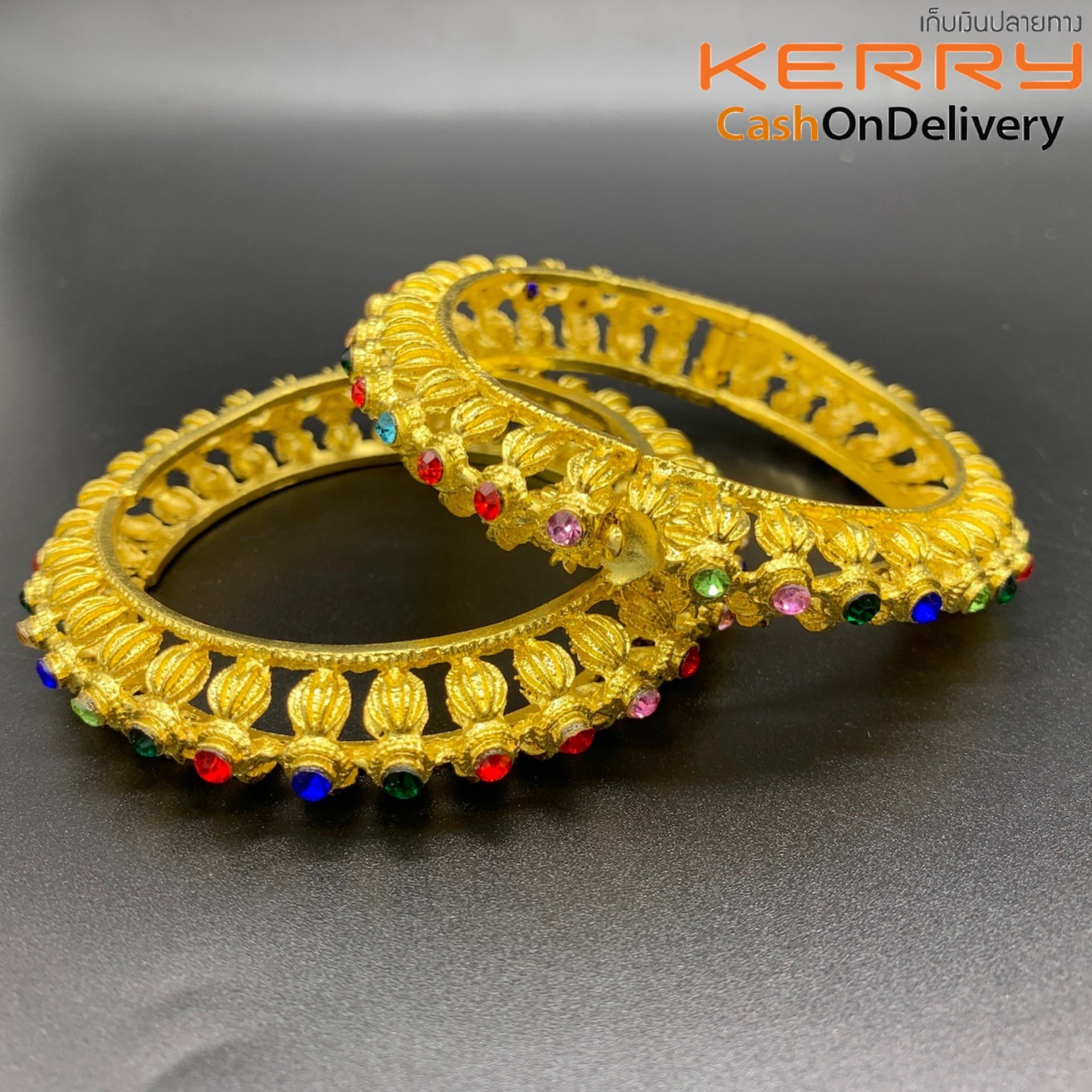 March Jewelry ชุดไทยเครื่องประดับเพชรทองกำไลข้อมือคู่Gold Bracelet 2pcs