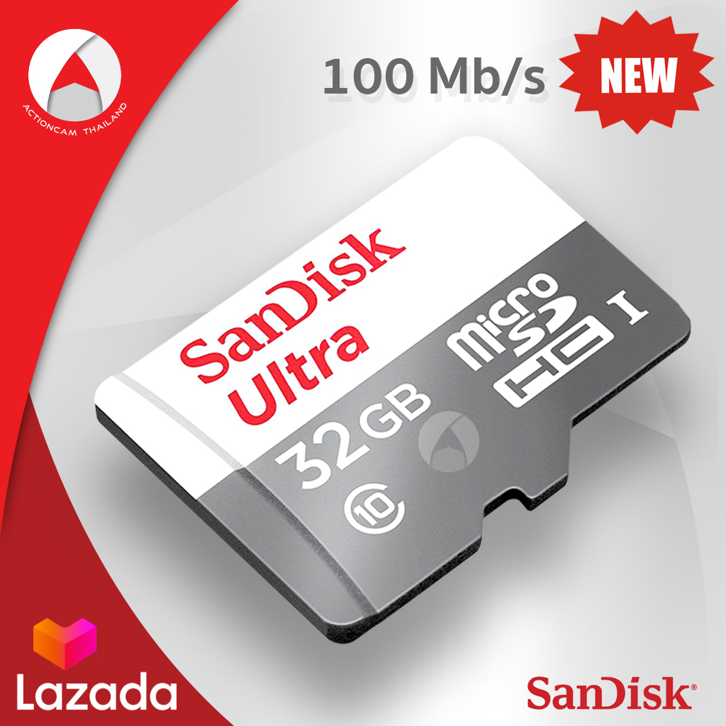 Sandisk Micro SD Card SDHC Ultra ความเร็ว 100MB/S ความจุ 32GB Class10 (SDSQUNR-032G-GN3MN) เมมโมรี่ กล้องวงจรปิด กล้องติดรถยนต์ โทรศัพท์ SmartPhone ประกัน Synnex 7 ปี (สีขาว เทา)