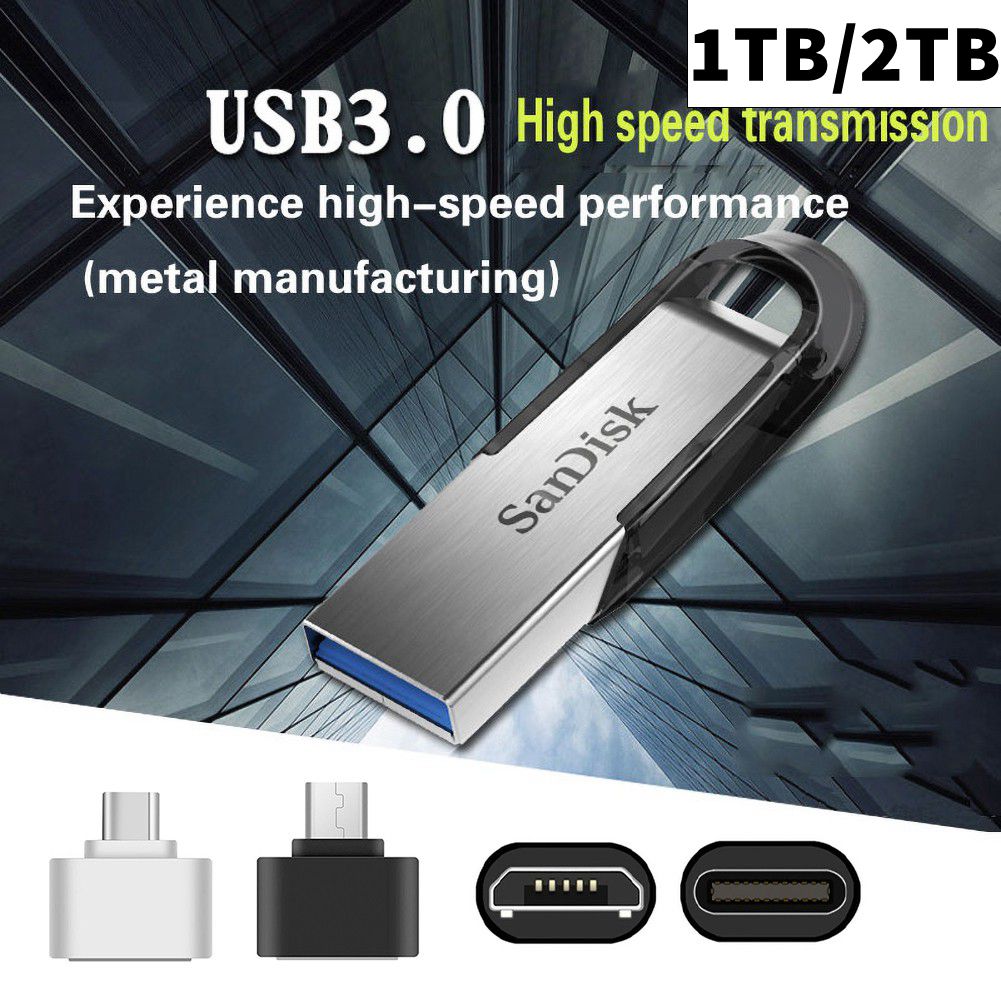 แฟลชไดรฟ์ 1/2TB SanDisk USB 2000GB Metal Large Memory U Disk Data Storage Flash Drive with Connectors 3264128