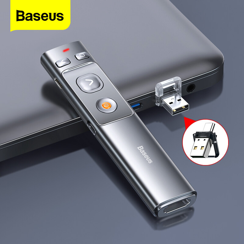 Baseus รีโมทพรีเซนไร้สาย Presenter Wireless Remote Controller 2.4GHz USB & USB C Pointer ปากกาเลเซอร์ สำหรับ Mac Win Projector PPT Powerpoint Presentation Pen
