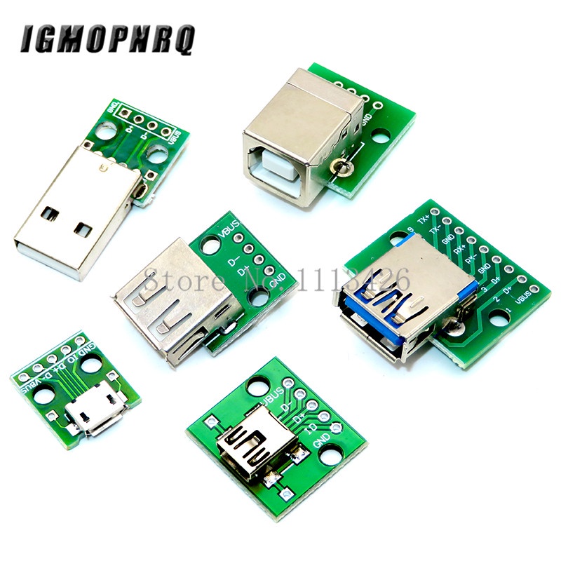 5pcs Micro USB Mini USB Một nam USB 2.0 3.0 Một Nữ USB B kết nối giao diện để 2.54mm DIP PCB chuyển đổi Adapter bảng mạch giao tiếp