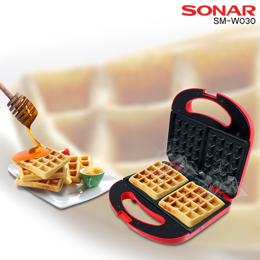 SONAR เครื่องทำวาฟเฟิล เครื่องทำขนม วาฟเฟิล ขนมรังผึ้ง ทำวาฟเฟิล อุปกรณ์เบเกอรี่ รุ่น SM-W030 แดง