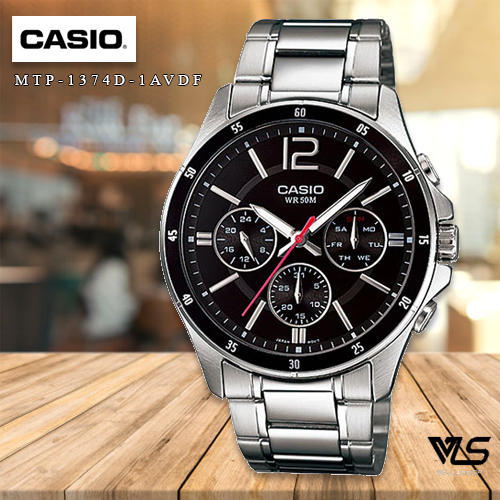 Velashop นาฬิกาข้อมือผู้ชาย CASIO Gent sport  สายสเตนเลส รุ่น MTP-1374D-1AVDF, MTP-1374D-1A, MTP-1374D