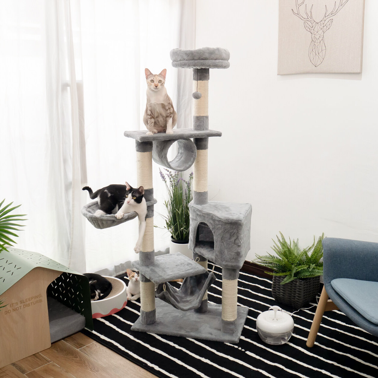 คอนโดแมว บ้านแมว Bongo Cat Tree เงินทอง 60x40x155 cm. สีเทา