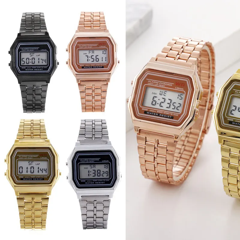 ภาพสินค้าLED ดิจิตอลกันน้ำควอตซ์นาฬิกาข้อมือนาฬิกาข้อมือสีทองผู้หญิงผู้ชาย จากร้าน Watch-TOP1 บน Lazada ภาพที่ 5