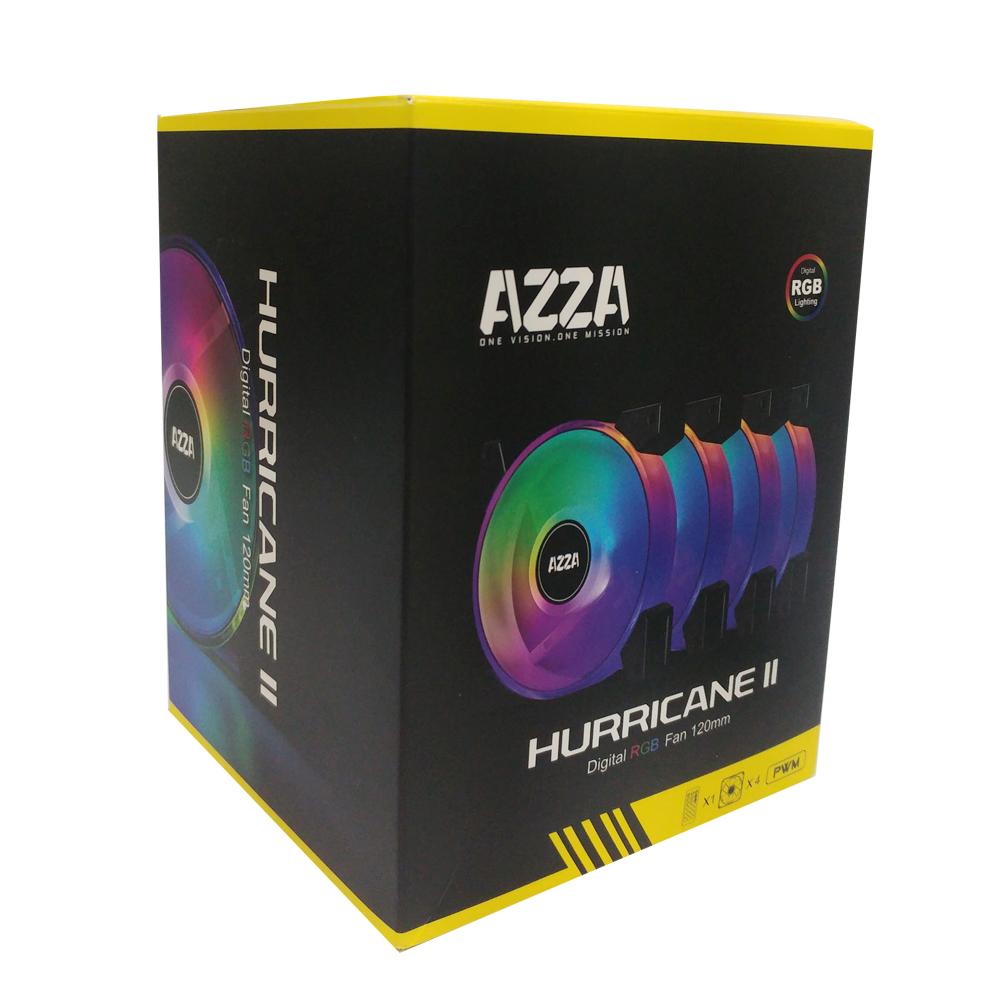 AZZA PWM Fan Case 120mm. HURICANE II Dual Ring Digital ARGB with Remote Controller - Black (Pack 4+1)