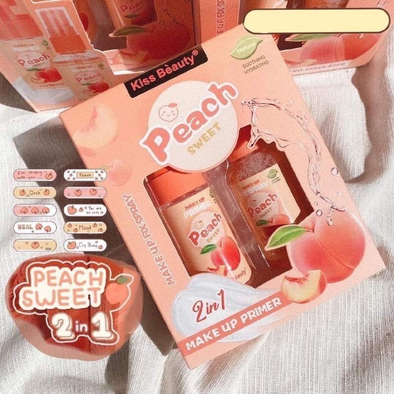 Kiss beauty Makeup Fix Spray Peach Sweet (แพ็คคู่Primer+สเปรย์น้ำแร่พีช)