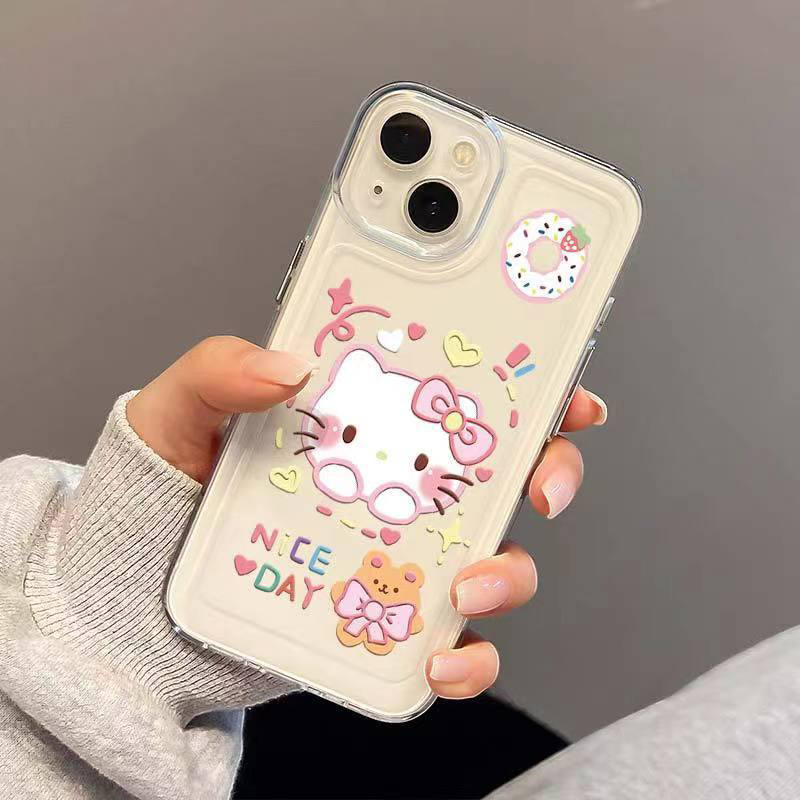 For IPhone 14 Pro Max IPhone Case TPU Soft Case Shockproof Protection Camera Pink Donut Kitten Compatible for 13 Pro Max 11