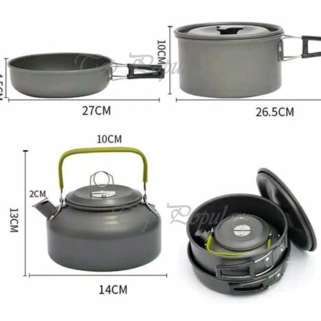 ชุดหม้อสนาม COOKING SET DS-308 ชุดหม้อ+กะทะ+กาต้มน้ำ สำหรับ 3-4 คน แถมฟรีถุงผ้าใส่ชุดหม้ออย่างดี รับประกันสินค้า100%