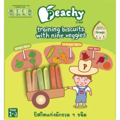 ของดีโปรราคาเบาๆ Peachy บิสกิตแท่งผักรวม 9 ชนิด 1 กล่อง (1 ขวบขึ้นไป)