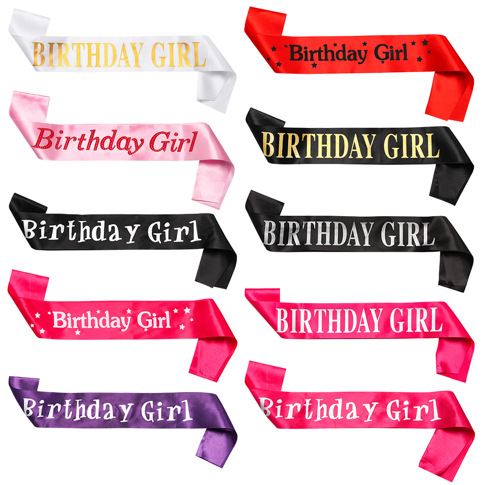 GAOJINDU19 Multicolor Happy Birthday Glitter Gifts Birthday Girl Ribbons Shoulder Girdle Satin Sash