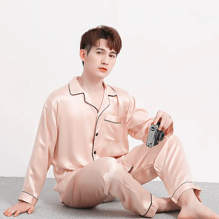 NS-2106 [4.4 DAY] Night suit ชุดนอนผู้ชาย ผ้าซาติน แขนยาวขายาว สีพื้น มี 9 สี ชุดนอนชาย