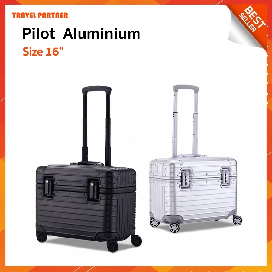 ใหม่ กระเป๋าเดินทางล้อลาก ทรงนักบิน Pilot Aluminium กระเป๋าเดินทางขนาด16 และ 21 นิ้ว อลูมิเนียม 100%