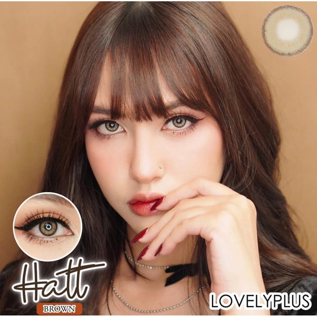 Lovelylens คอนแทคเลนส์ ตาโต ลายฮิต Tiktok ลาย Hatt Gray Brown มีค่าสายตา 0.00 ถึง -10.00 แถมตลับฟรี!!