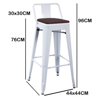 เก้าอี้ เก้าอี้บาร์  เก้าอี้ทรงสูง พื้นรองนั่งบุไม้ พร้อมพนักพิง ขนาด 30 X 44 X 76 ซม. Metal Bar Stool High Chair With Backrest and Wood Seat 30 X 40 X 76 CM.