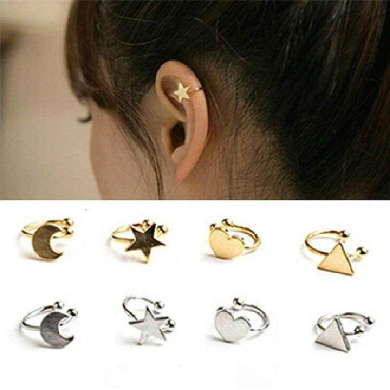 ต่างหู ไม่ต้องเจาะหู ตุ้มหู จิว No Pierced Non-piercing Earcuff Ear Star Moon Heart Triangle Clip-on Clip Earrings For Women Jewelry - 1 ข้าง