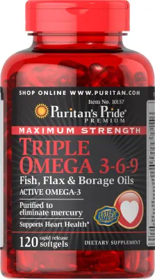 Puritan Maximum Strength Triple Omega 3-6-9 Fish, Flax And Borage Oils / 120 Softgels