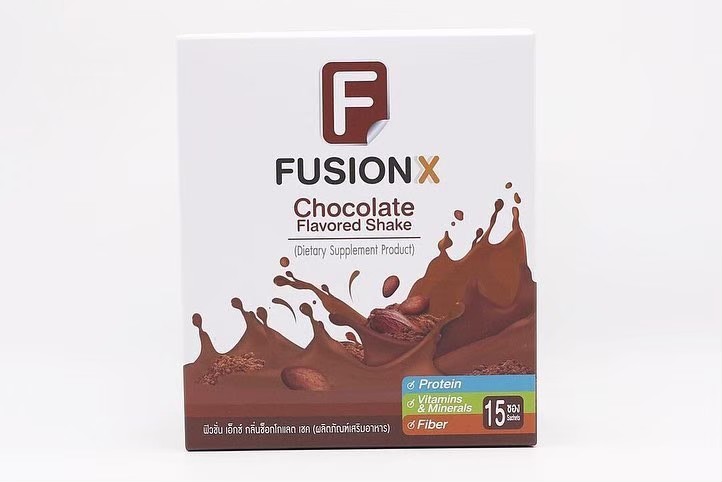 ฟิวชั่นเอ็กซ์ รสชอกโกแล็ต FUSION-X Chocolate ( 1 กล่อง 15 ซอง ) โปรตีนถั่วเหลืองของแท้100%