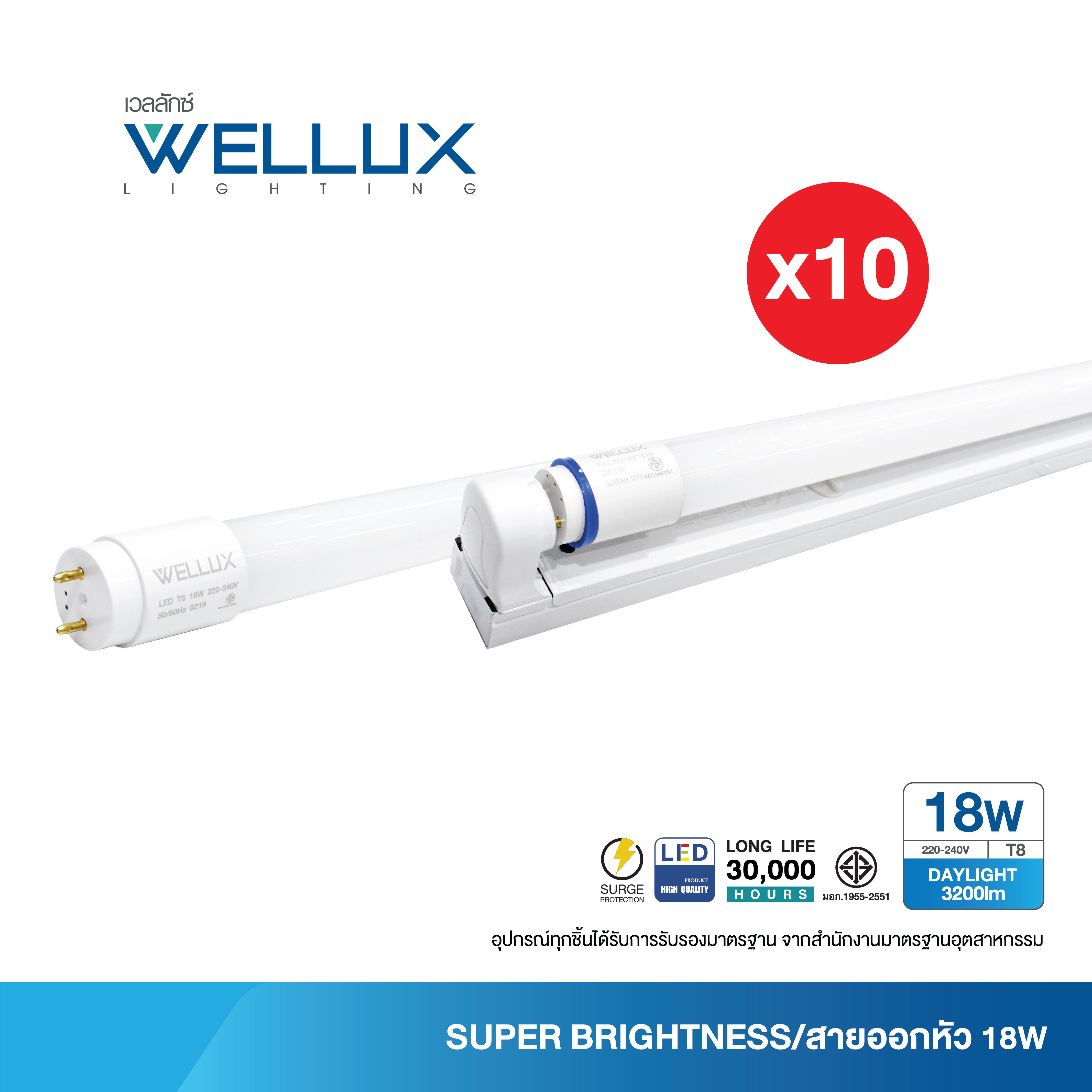 [3200Lm]Wellux ชุดหลอดไฟพร้อมราง 3200Lm 18W Led T8 Set สว่างพิเศษ แสง ...