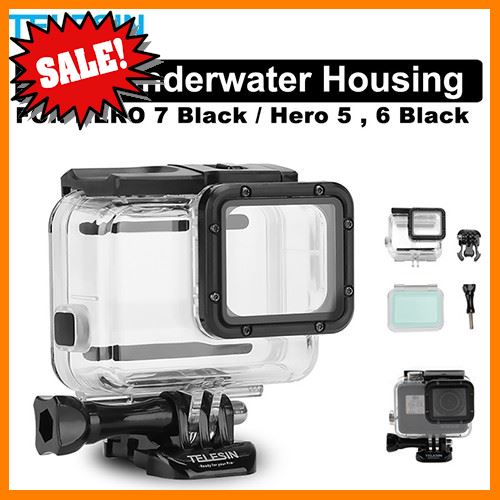 TELESIN 45M Underwater Housing Waterproof Case + Touchable Cover for Gopro Hero 7 6 5 Black มีประกัน