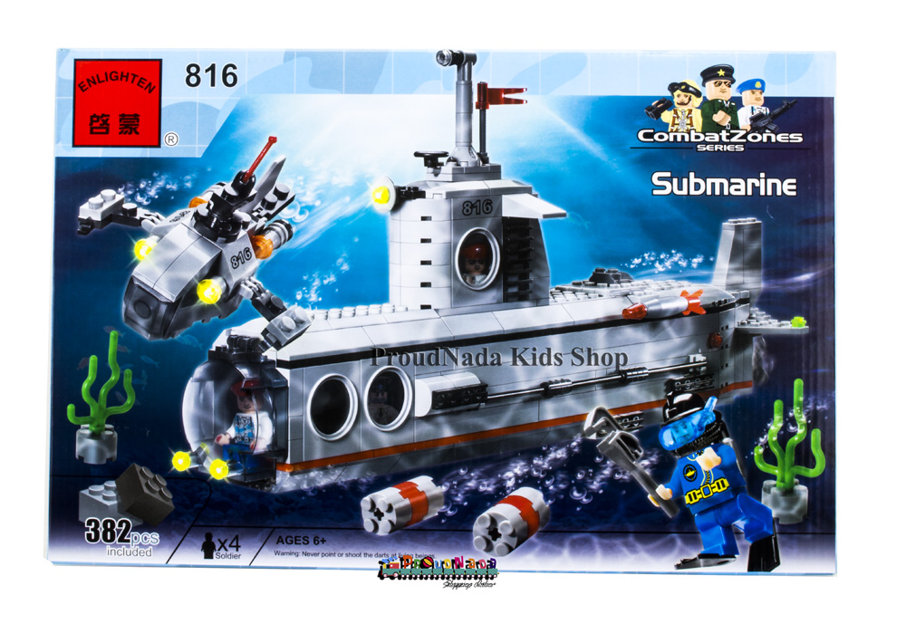 ProudNada Toys ของเล่นเด็กชุดตัวต่อเลโก้เรือดำน้ำ(กล่องใหญ่สุดคุ้ม) ENLIGHTEN CombatZones SERIES Submarine 816  382 PCS(Blue)