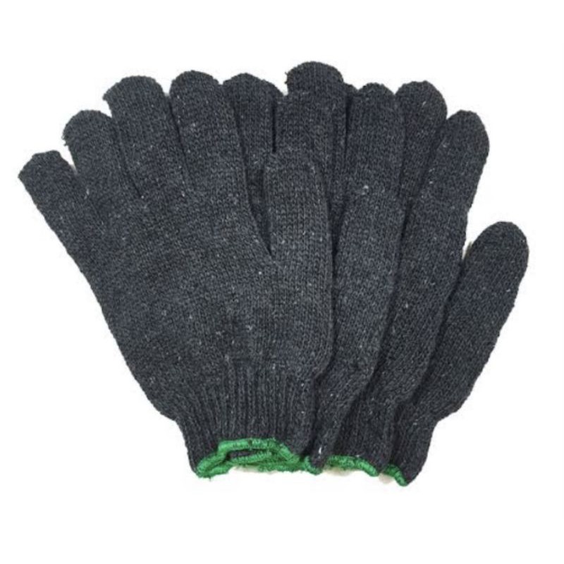 ถุงมือผ้าเทาขอบเขียว 7ขีด 12คู่  (อย่างหนา) ขอบเขียว