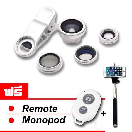 LIEQI LQ-008 4in1 Universal Clip Lens (เลนส์ CPL ตัดแสงสะท้อน) - สีเงิน แถมฟรี Monopod Selfie Z07-1(สีดำ) + Remote Shutter (สีขาว)