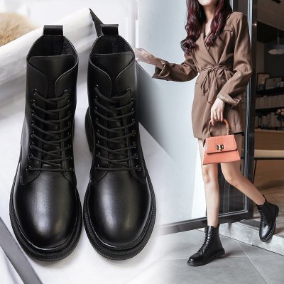 รองเท้าแฟชั่น รองเท้าหนัง Platform Leather Women Boots Women Shoes (พร้อมส่ง) fashion boots