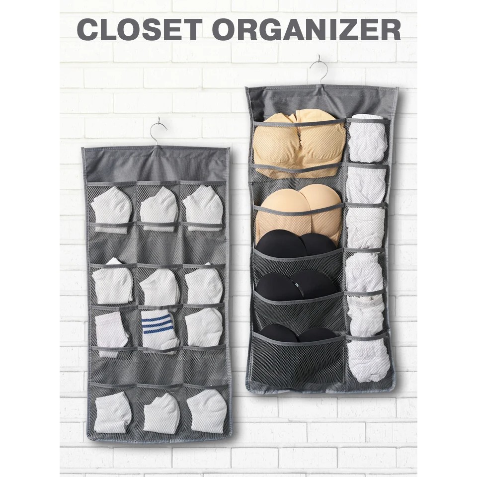 ช่องเก็บของแบบแขวนตู้เสื้อผ้า ที่เก็บของใช้ส่วนตัว ชุดชั้นใน ถุงเท้า อุปกรณ์จัดระเบียบ Closet Organizer