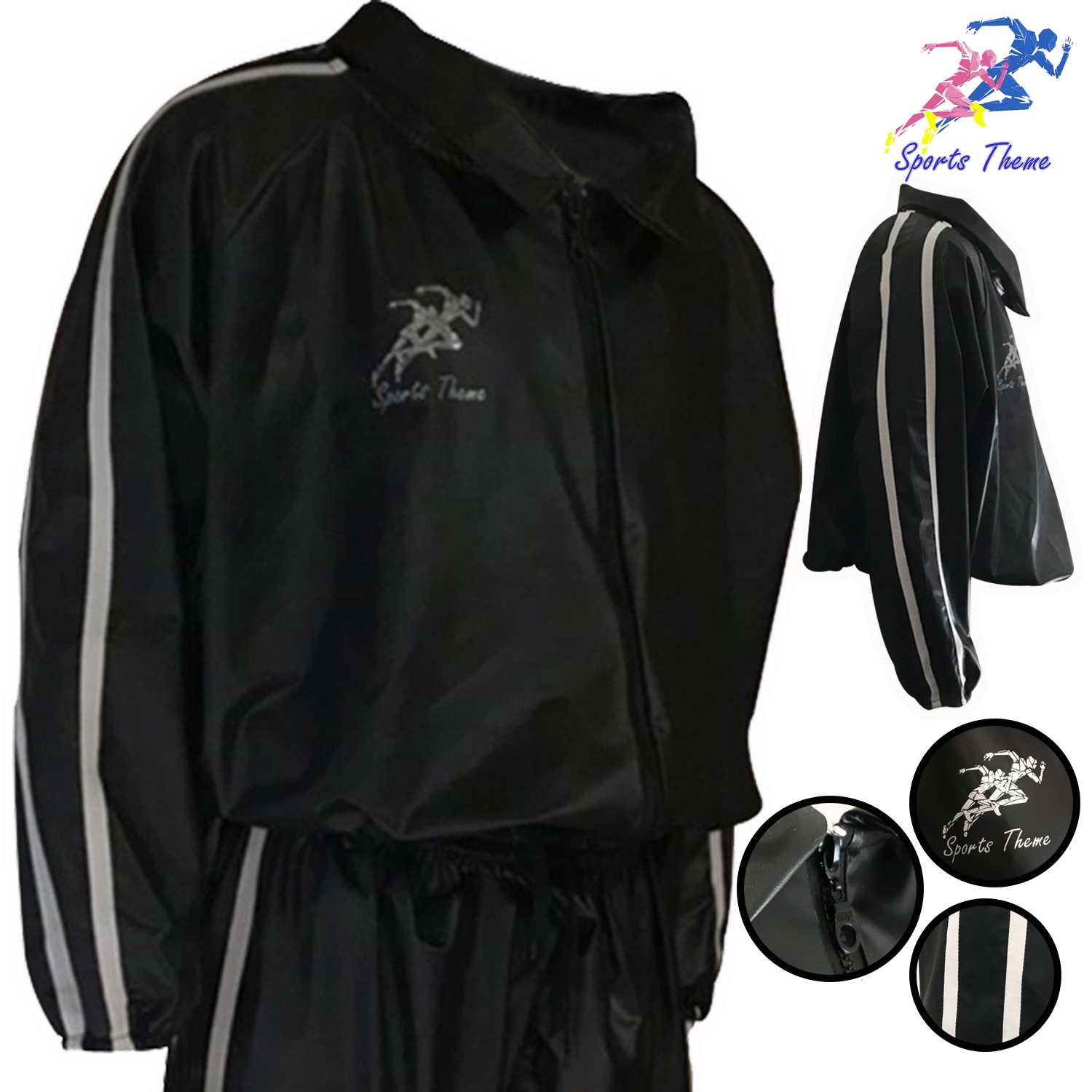 เสื้อซาวน่า รุ่นใหม่ ล่าสุด เสื้อกีฬาแฟชั่น สีดำ แถบข้าง สีขาว Sauna Suit รีดเหงื่อ เพิ่มการเผาผลาญ ได้เป็นอย่างดี การออกกำลังกาย ลดน้ำหนัก