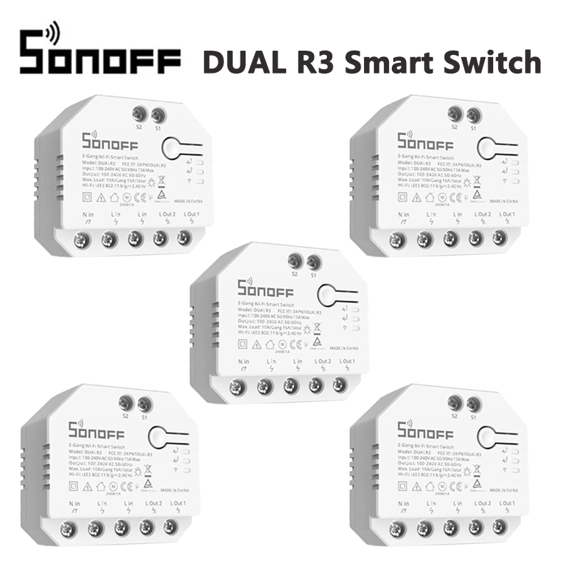 1-10PCS SONOFF DUAL R3 Dual Relay Module DIY Power Metering Smart Switch  Two Way Remote Voice Control via eWeLink Alexa Google
