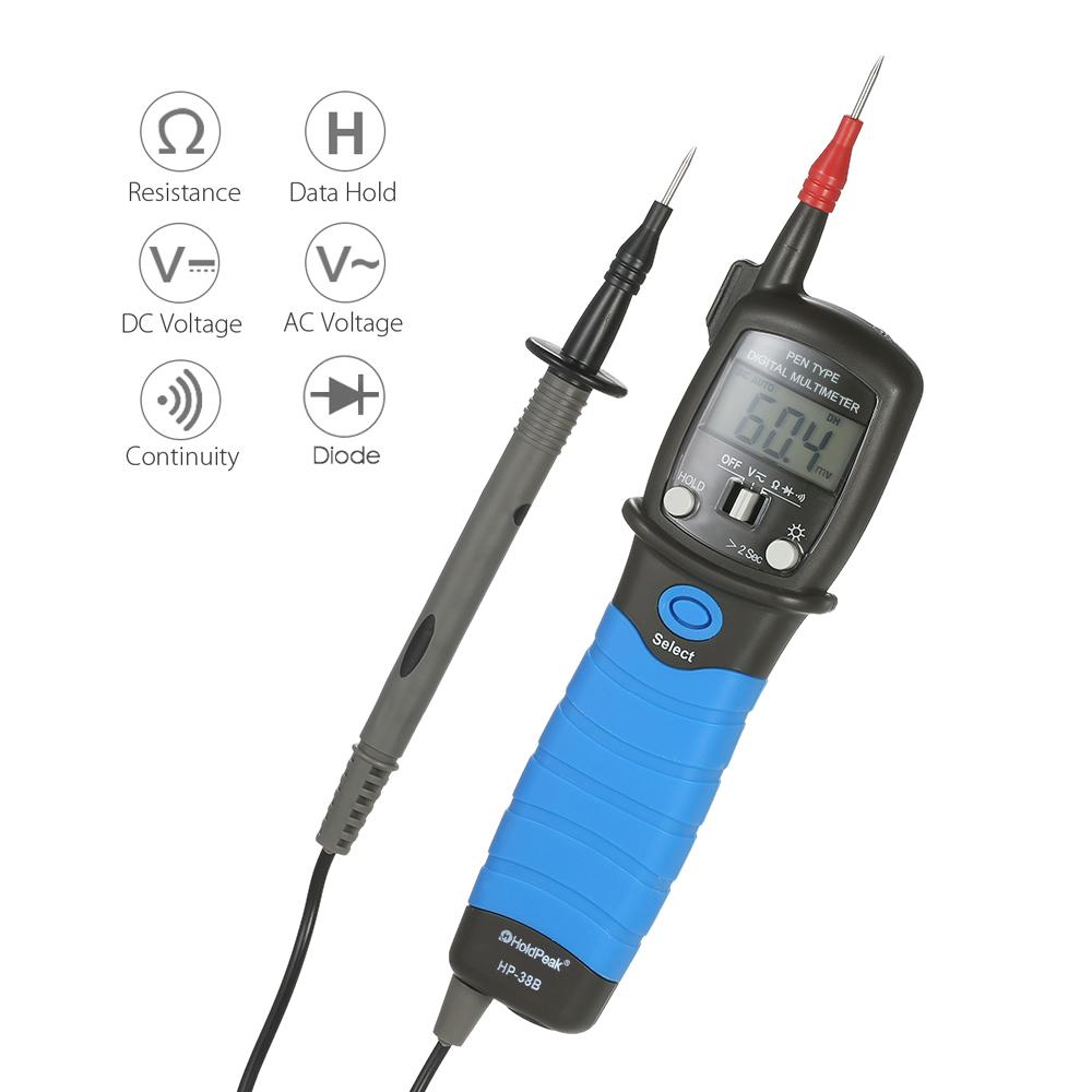 HoldPeak Handheld Backlight LCD Display Pen Type Digital Multimeter DC/AC Voltage Meter Resistance Diode Continuity Tester