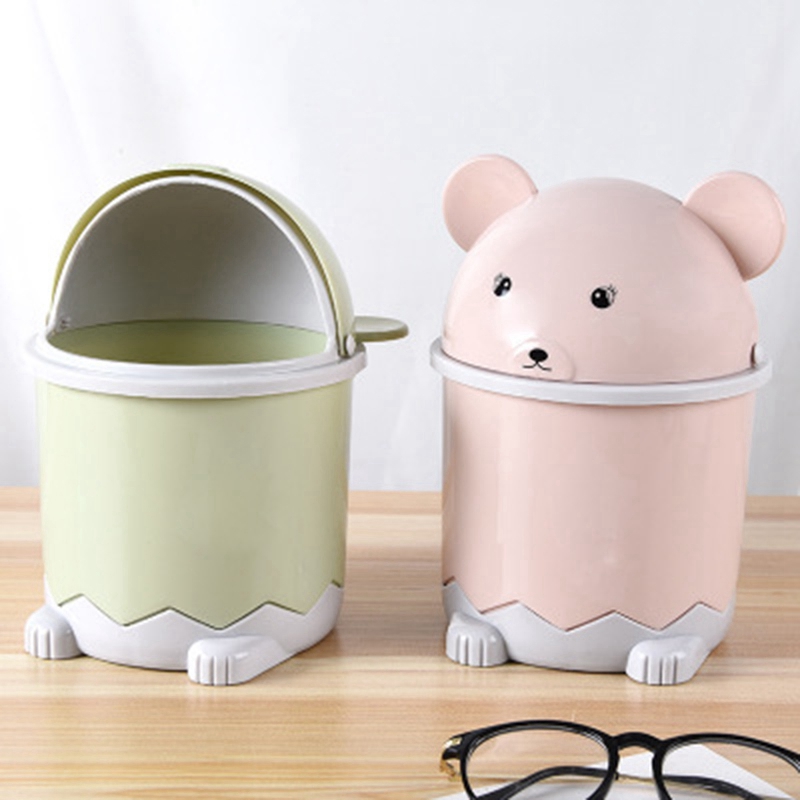 Thùng Rác Để Bàn Dễ Thương Sáng Tạo Để Bàn Có Nắp, Giỏ Giấy Nhỏ, Thùng Rác Nhựa Lật Nhỏ Màu Hồng