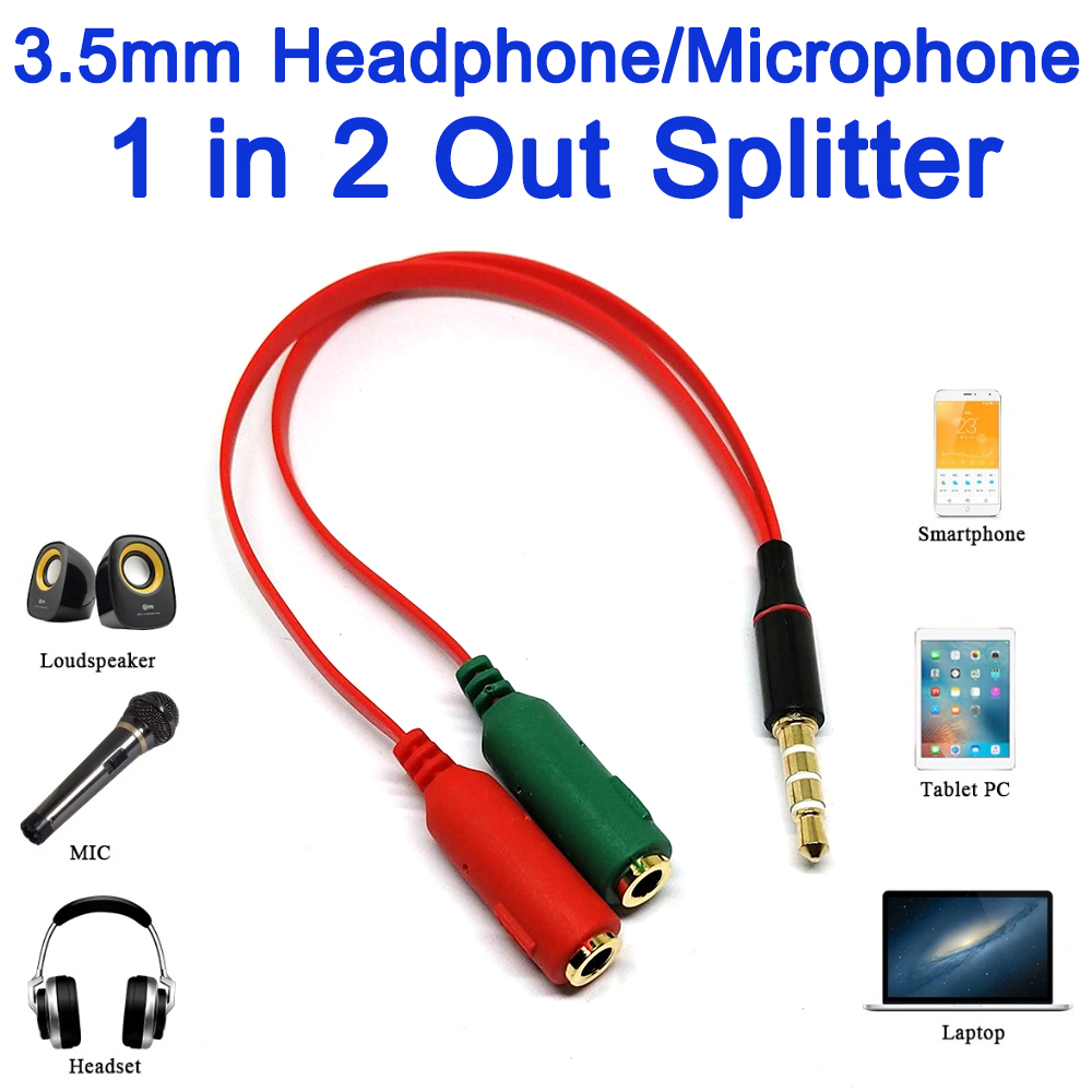 สาย Y 1 Male To 2 Female Mic Earphone Y Splitter Cable Earphone Headphone Adapter Connector 3.5mm Stereo Audio Plug Adapter