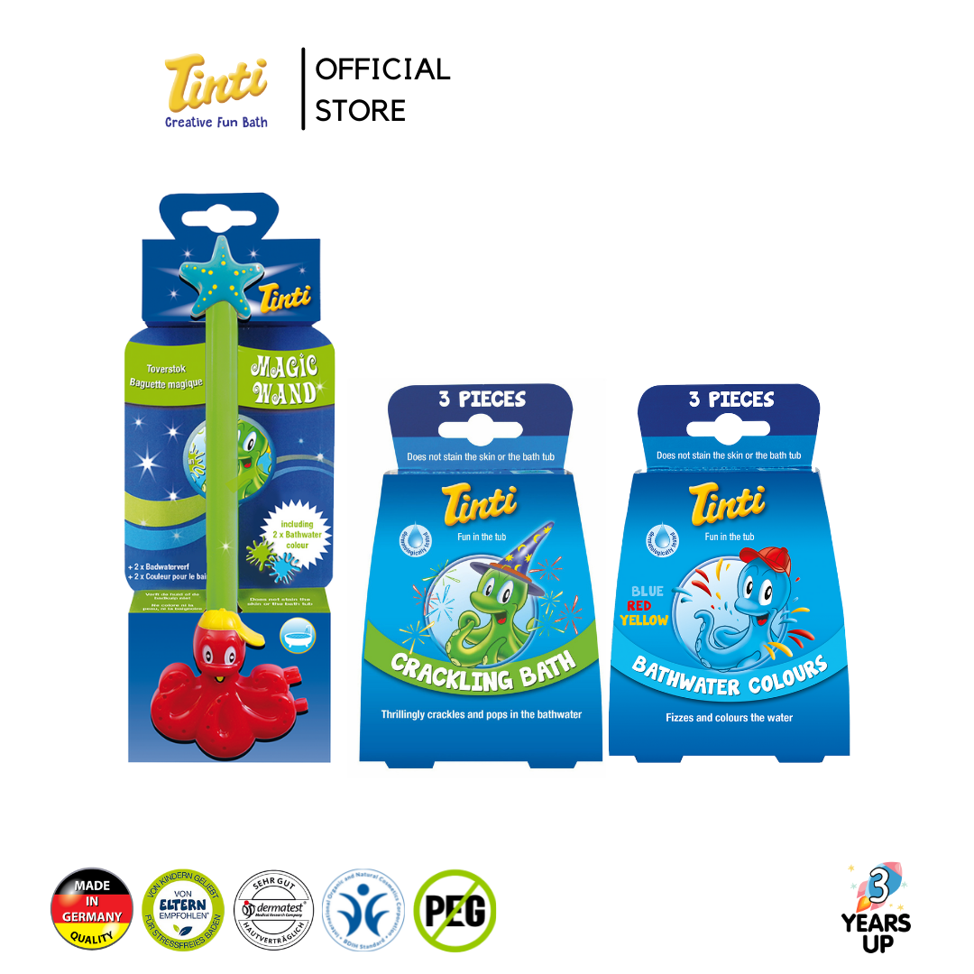 TINTI® ชุดของเล่นอาบน้ํา ไม้กายสิทธิ์ และเกลือทำเสียงในน้ำ ไร้สาร PEG ผลิตที่เยอรมนี Scientist Set สบู่เด็ก สบู่สี ของเล่นเด็ก baby kid soap toy