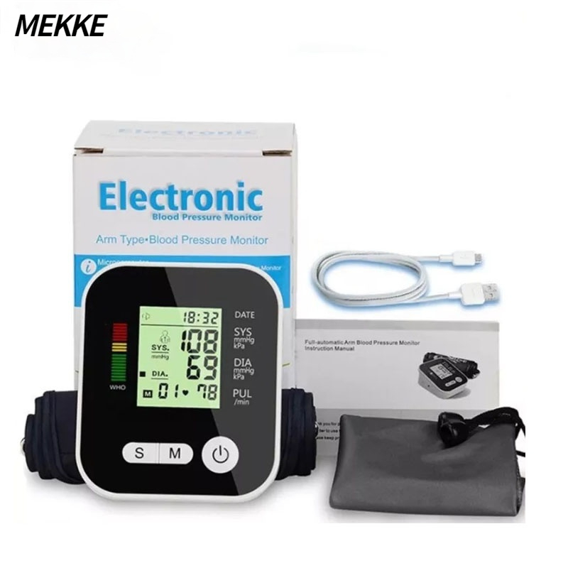 MEKKE เครื่องวัดความดัน วัดความดัน มีการรับประกันจากผู้ขาย เครื่องวัดความดันโลหิตแบบดิจิตอลแขน LCD เครื่องวัดอัตราการเต้นหัวใจ Pressure Monitor