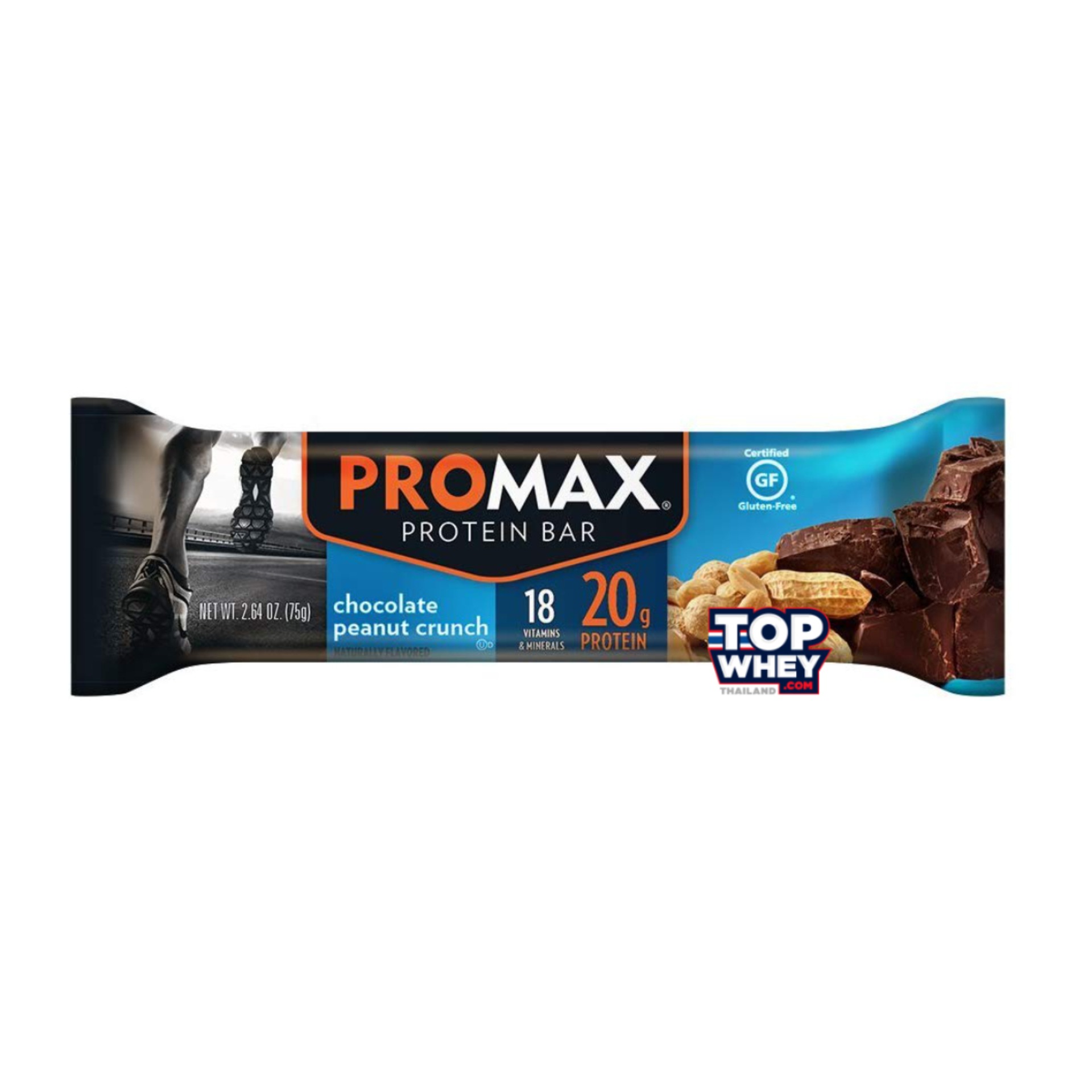 Promax Protein Bars - 1 Bar Chocolate Peanut Crunch  โปรตีนบาร์  มีส่วนผสมของเวย์โปรตีน  สามารถทานเล่น  หรือแทนมื้ออาหารได้  มีปริมาณของโปรตีนที่สูง