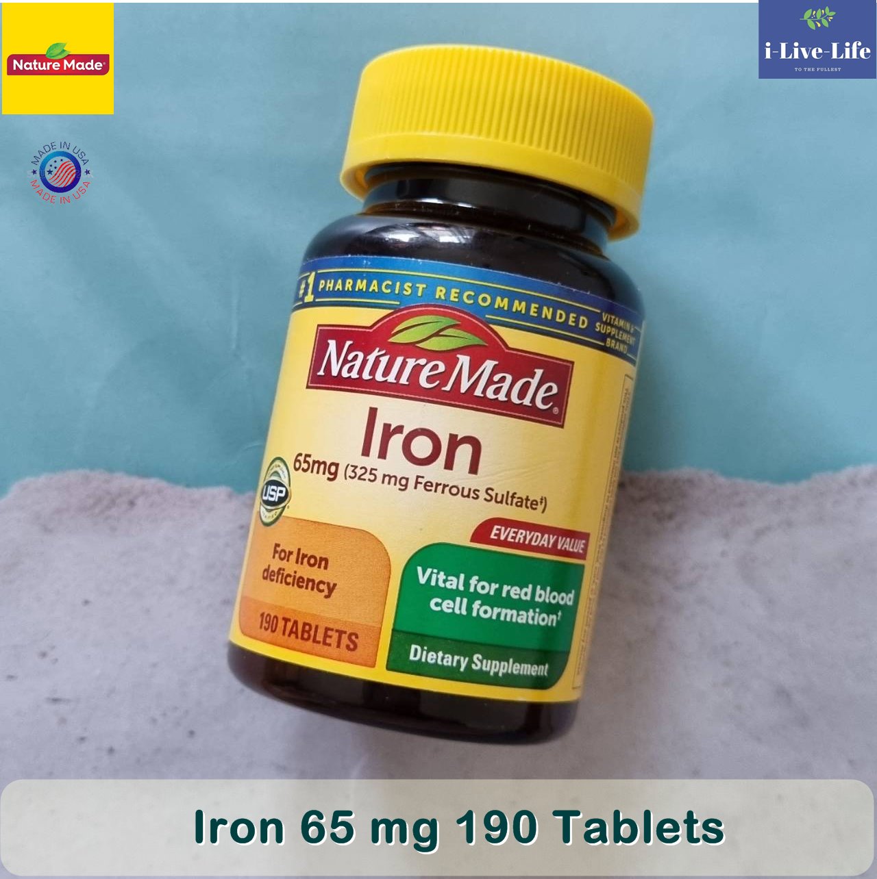 ธาตุเหล็ก Iron 65mg 190 Tablets Nature Made iLiveLife ThaiPick