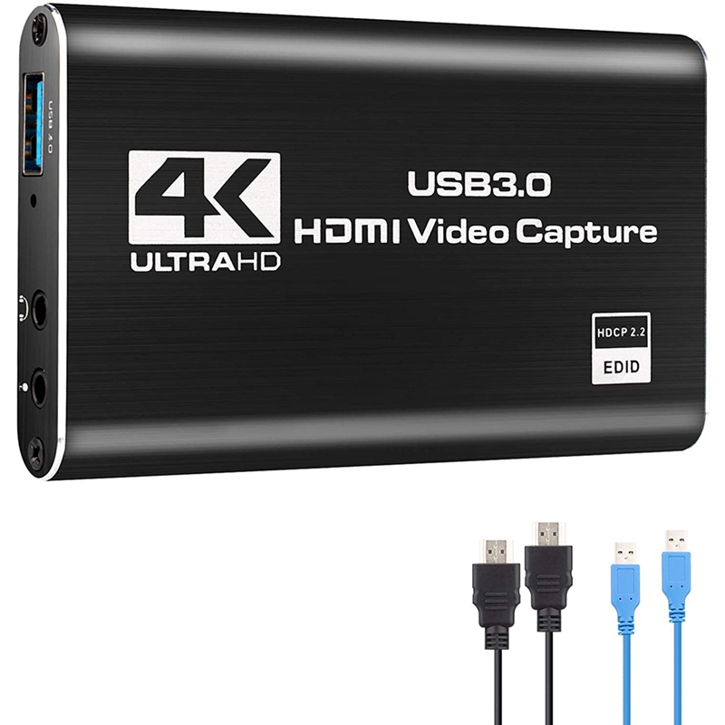 Audio Video Capture Card, 4K USB 3.0 Capture Adapter Video Converter for Gaming Streaming Live Broadcast Video Recording