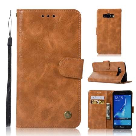 สำหรับ Samsung Galaxy J7 (2016) J710 ย้อนยุคเหล้าองุ่นหนังเทียมหนังแม่เหล็กฝาพับพร้อมช่องใส่การ์ดและสายคล้องมือ (สีแดง) - นานาชาติ