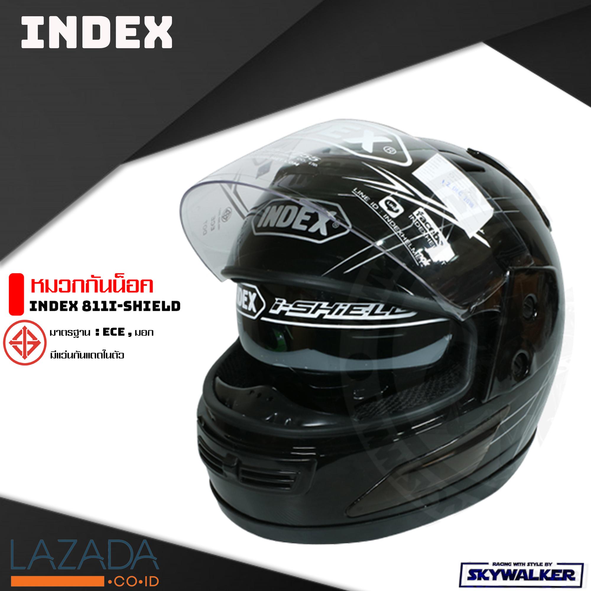 INDEX หมวกกันน็อคเต็มใบ INDEX 811 I-SHIELD สีดำเงา มีแว่นตา 2 ชั้น