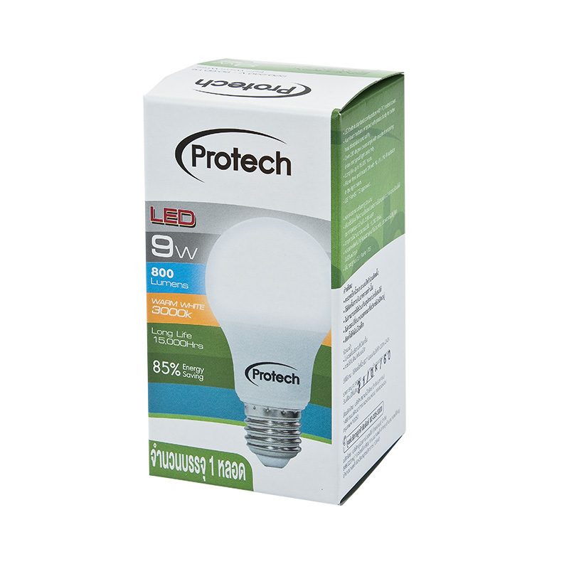 Protech หลอดไฟ LED 9 วัตต์ 800 ลูเมน (สีวอร์มไวท์)/Protech LED bulb 9 watts 800 lumen (warm white)