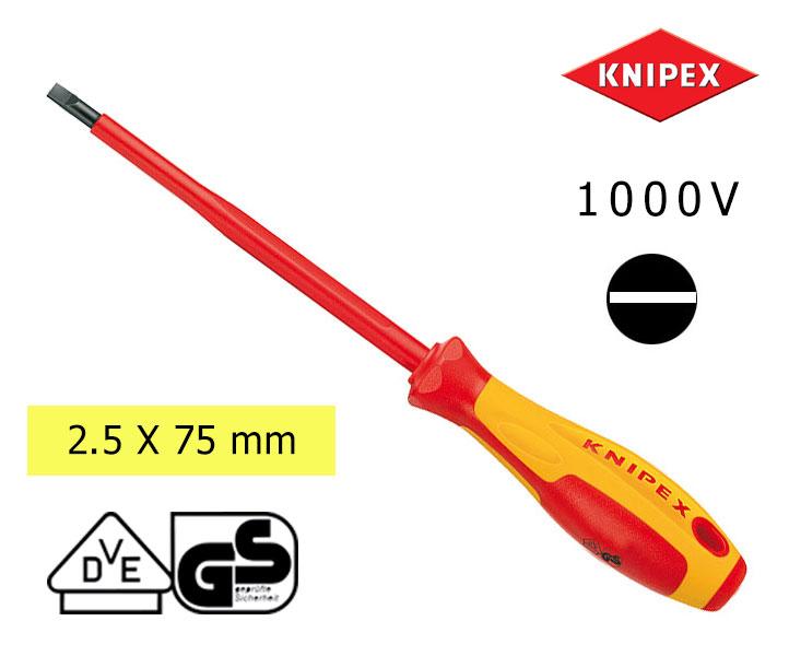 Knipex ไขควงกันไฟ VDE 1000V  สำหรับสกรูหัวแบน (ขนาด: ความกว้างหัว x ความยาวแกน)