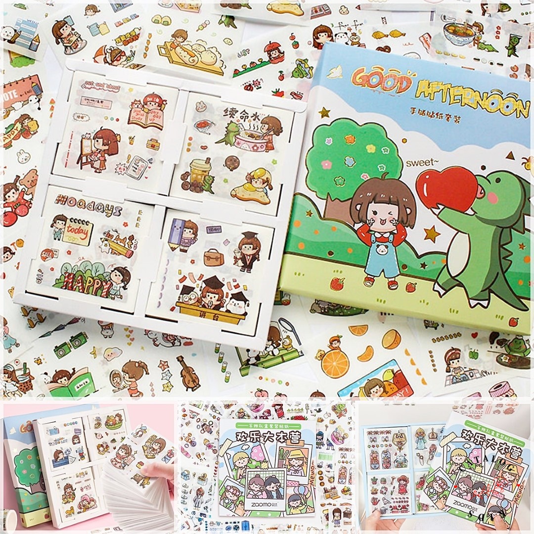 ꕥCatalog Kidsꕥ สติกเกอร์ลายการ์ตูนแบบกล่อง 100 แผ่น สีขุ่น 2 ลาย