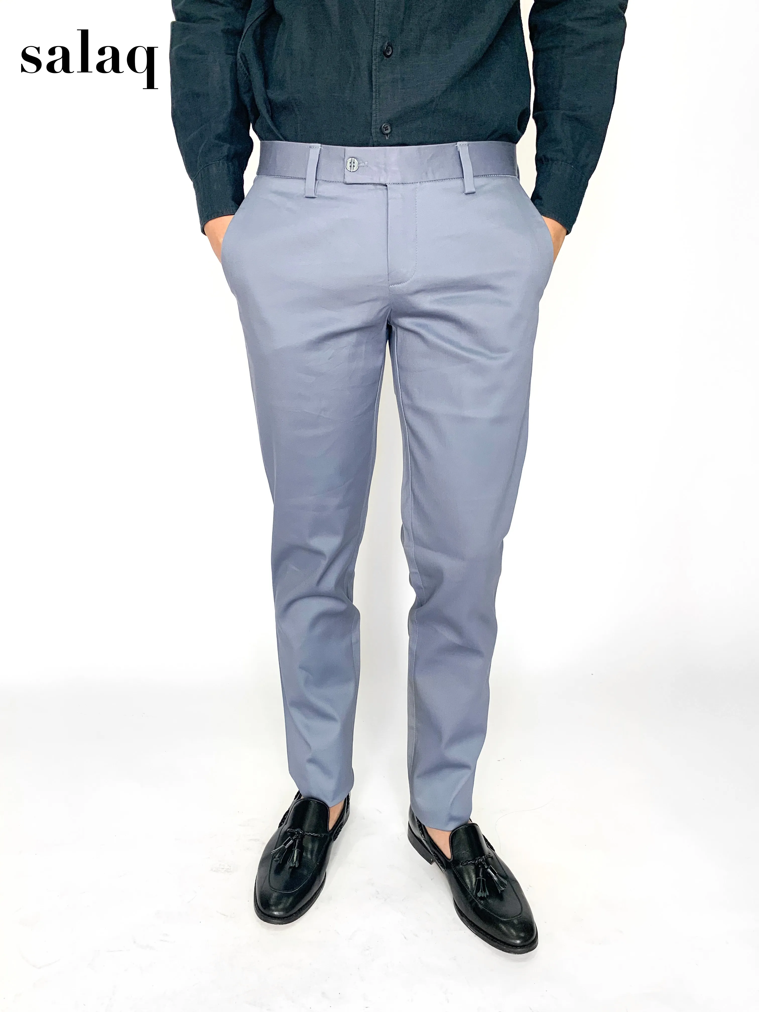 salaq [แจกโค้ดส่วนลด] กางเกงสแลคกระบอกเล็กเข้ารูป กางเกงขายาวผู้ชาย กางเกงผ้ายืดขายาว กางเกงทำงาน กางเกงสแล็ค สีเทาฟ้า