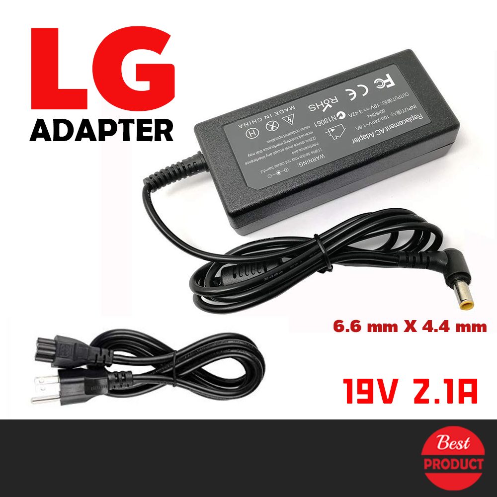 AC DC Power Supply Charger Adapter Cord Converter 19V 2.1A (6.6*4.4mm) For LG Monitor LCD TV
